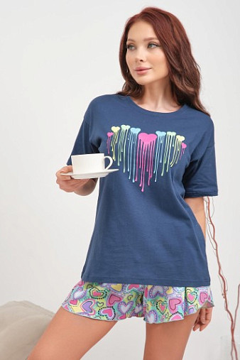 Пижама Сердечки кулирка индиго