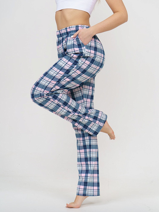 Брюки Силуэт сине-розовый/клетка