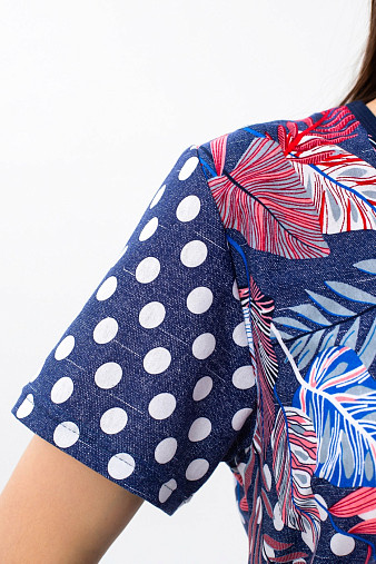 Футболка женская с карманами индиго/горох