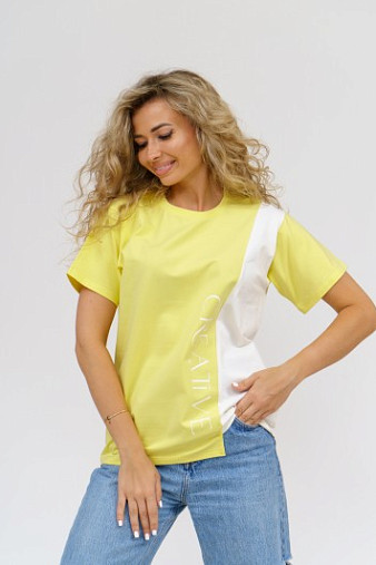 Футболка женская Креатив лимон/молочный