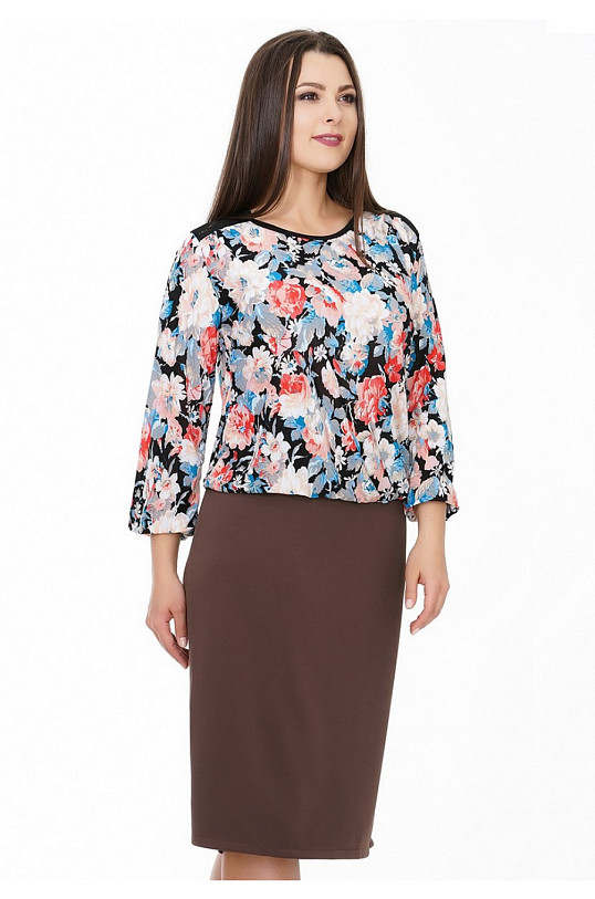 Блузка Роза длинный рукав цветы