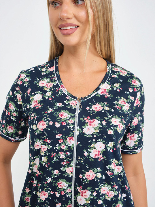 Халат Лотос набивка т.синий/цветы