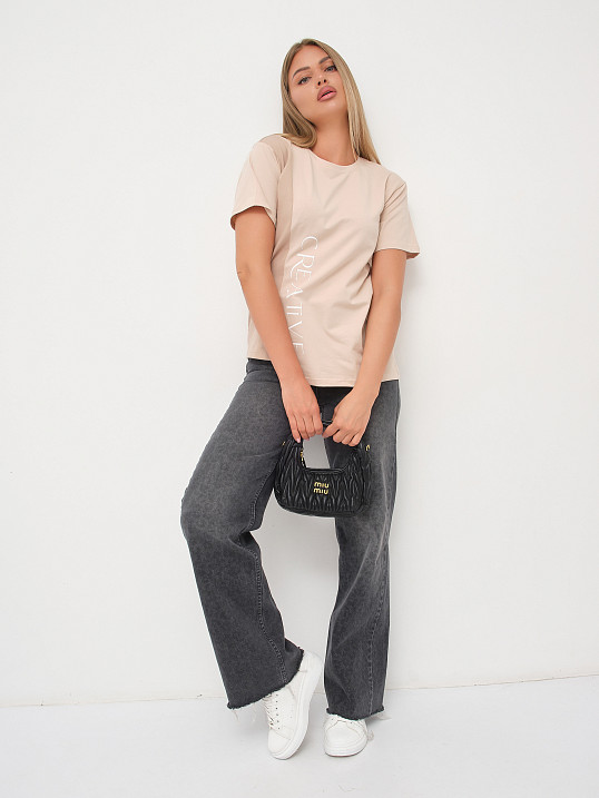 Футболка женская Креатив бежевый/таба