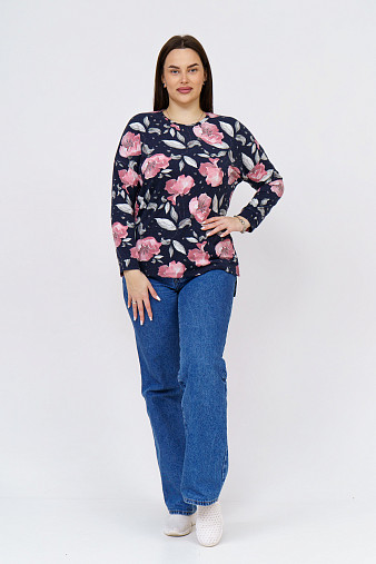 Джемпер Ворожея ангора т-синий-цветы