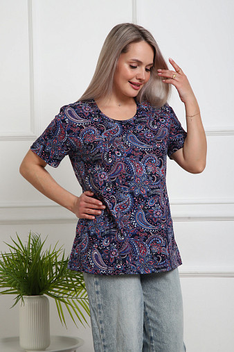 Футболка женская с карманами синий/узор
