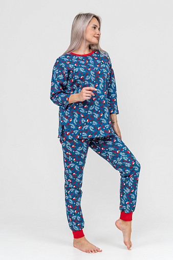 Пижама Уют синий/снегири