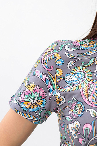 Футболка женская с карманами серый/узор