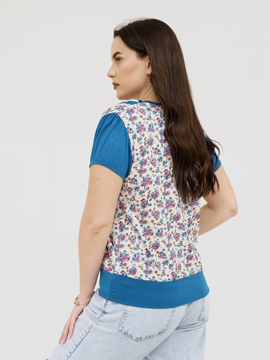 Футболка Фаина с кокеткой бирюза