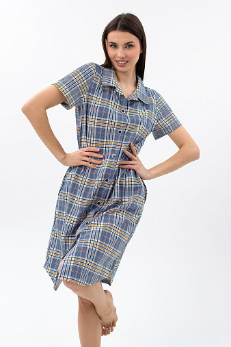 Халат Анна синий/клетка