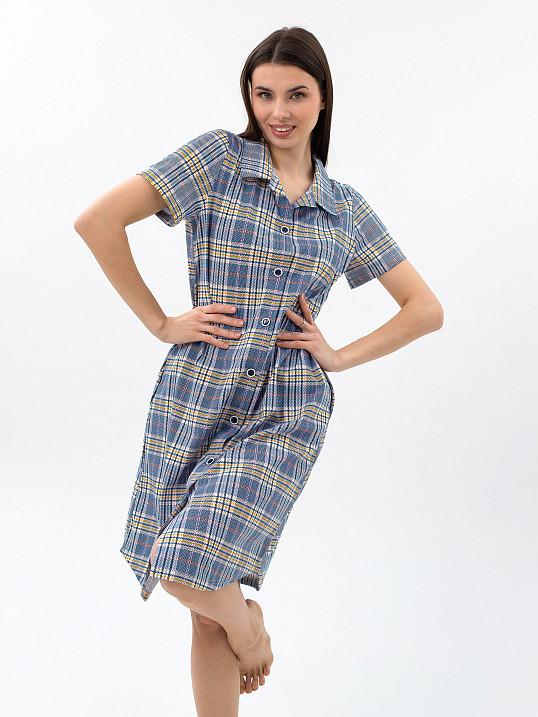 Халат Анна синий/клетка