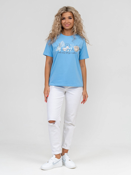 Футболка женская Смайл голубой