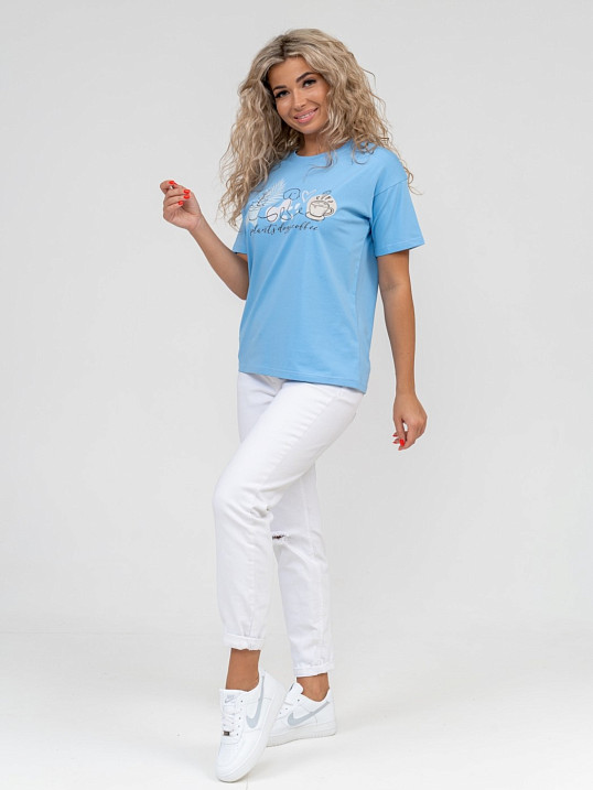 Футболка женская Смайл голубой