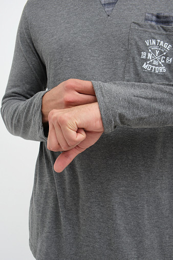 Пижама мужская Олимп дл.рукав серо-синий/клетка