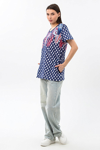 Футболка женская с карманами индиго/горох