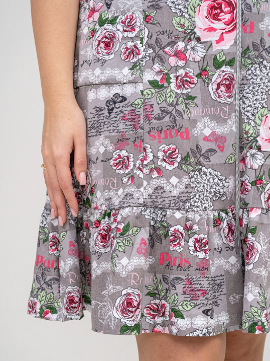 Халат Жемчужина серый/цветы