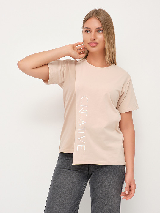 Футболка женская Креатив бежевый/таба