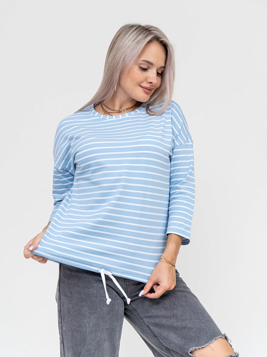 Лонгслив Николь голубой/полоса