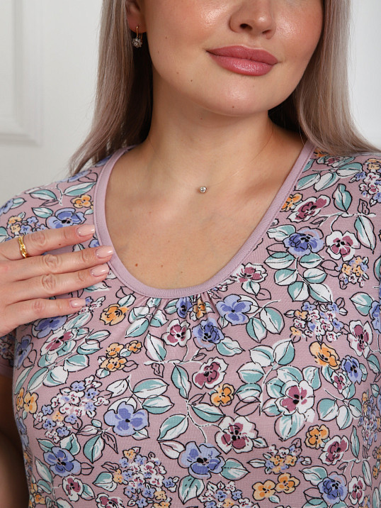 Футболка Фонарик вискоза брусника/цветы