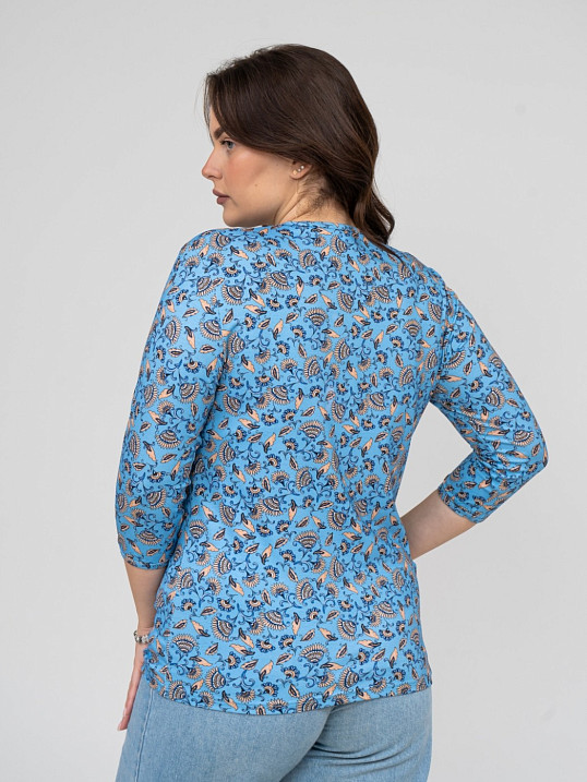 Джемпер Планка рукав 3/4 голубой/соцветие