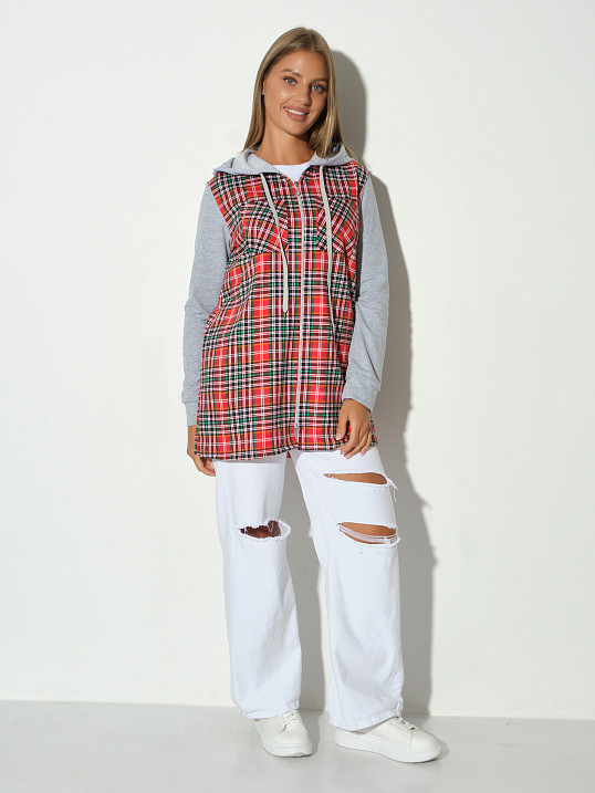 Рубашка жен. Гармония красная/клетка