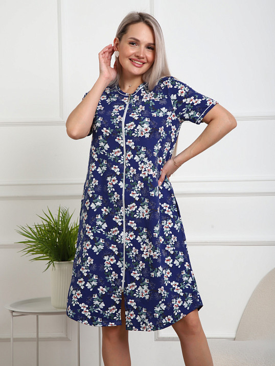 Халат Лотос набивка синий/сакура