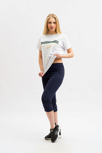 Бриджи х/б с лайкрой однотонные т-синие