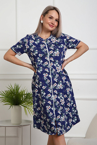 Халат Лотос набивка синий/сакура