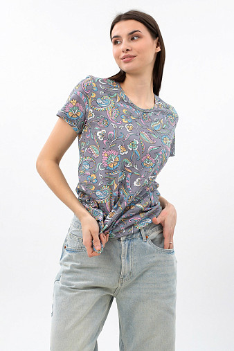 Футболка женская с карманами серый/узор
