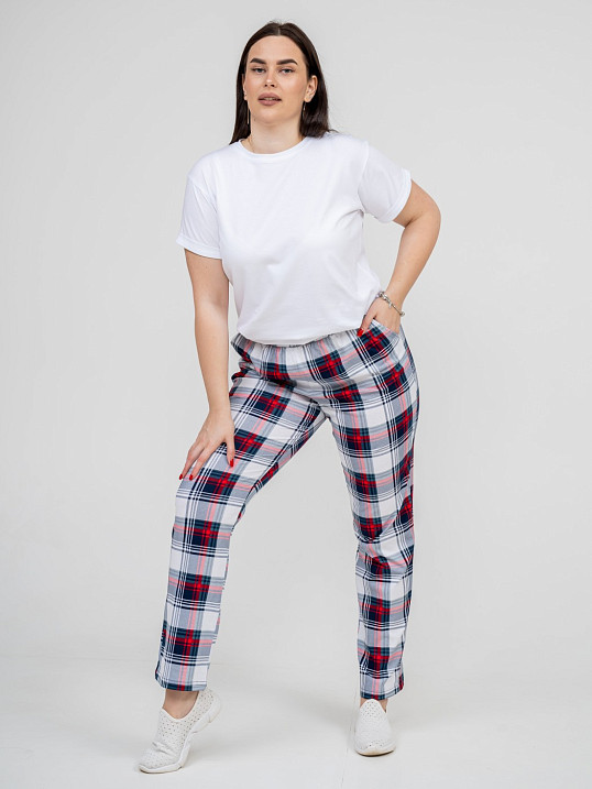 Брюки Силуэт бело-красный/клетка