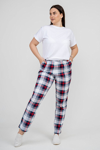 Брюки Силуэт бело-красный/клетка