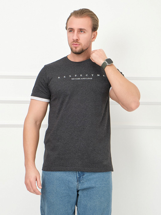Футболка мужская Респект антрацит/меланж