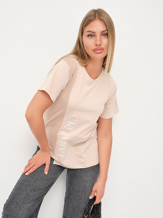 Футболка женская Креатив бежевый/таба