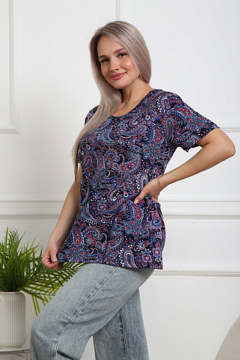 Футболка женская с карманами синий/узор