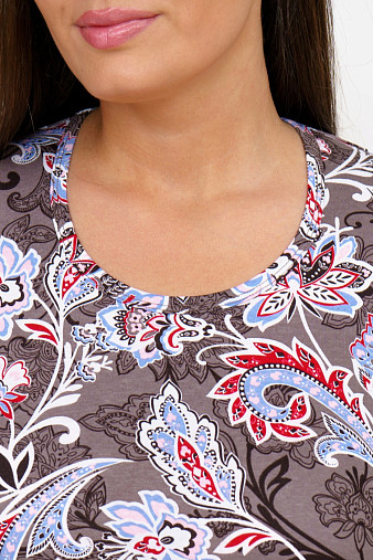 Футболка женская с карманами шоколад/узор