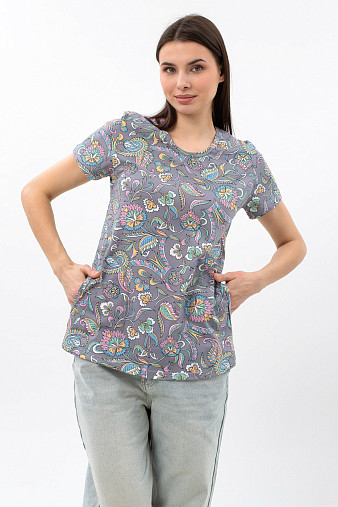 Футболка женская с карманами серый/узор