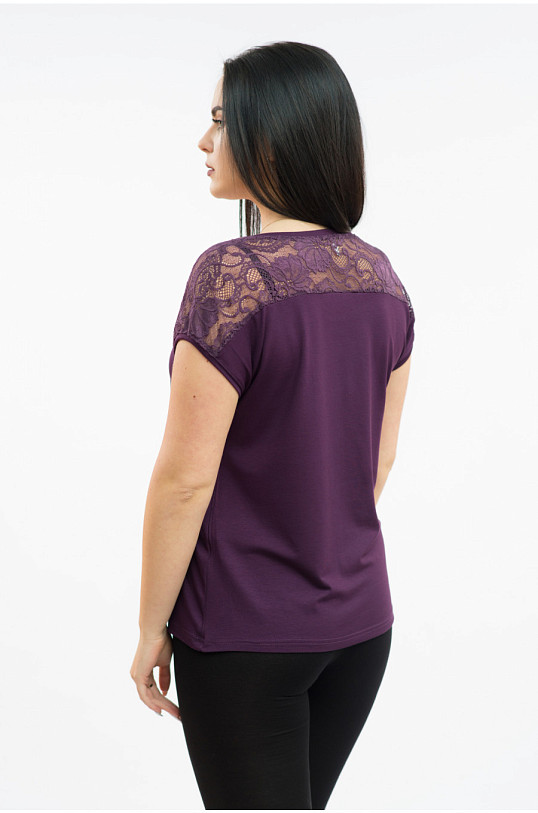 Футболка Кимоно-кружево баклажан