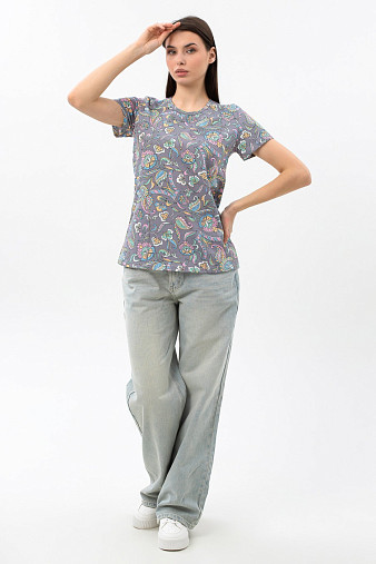 Футболка женская с карманами серый/узор