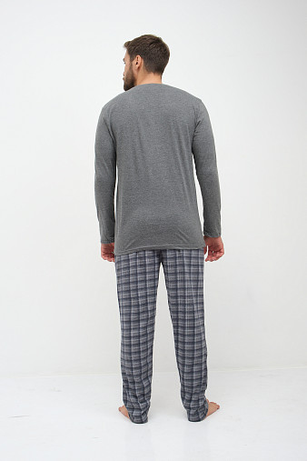 Пижама мужская Олимп дл.рукав серо-синий/клетка