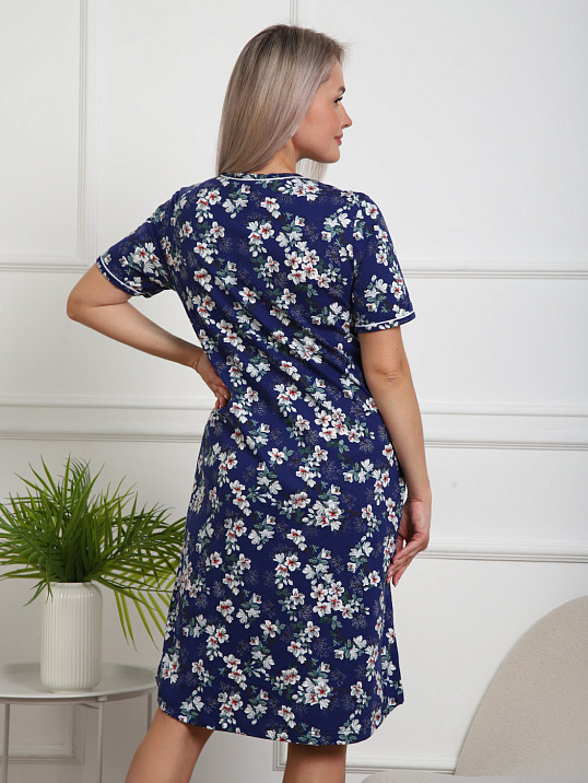 Халат Лотос набивка синий/сакура