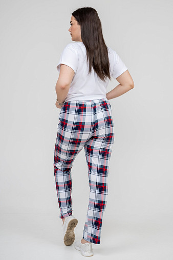 Брюки Силуэт бело-красный/клетка