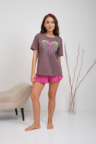 Пижама Сердечки вискоза какао