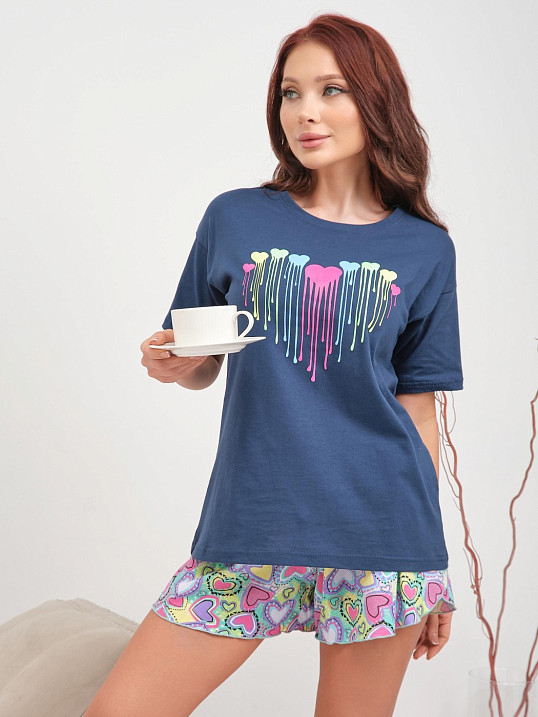 Пижама Сердечки кулирка индиго