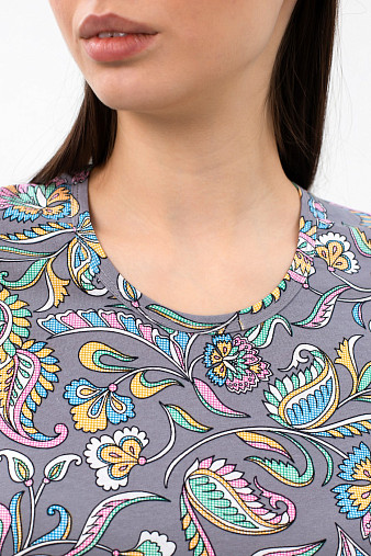 Футболка женская с карманами серый/узор