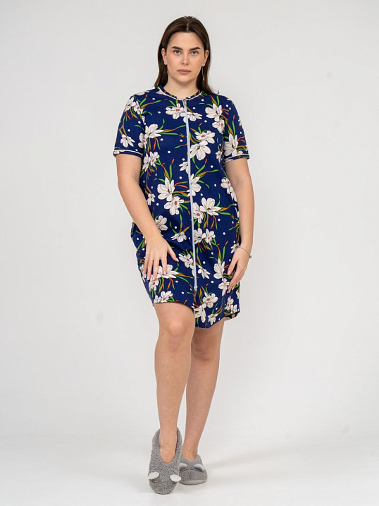 Халат Лотос набивка синий/цветы