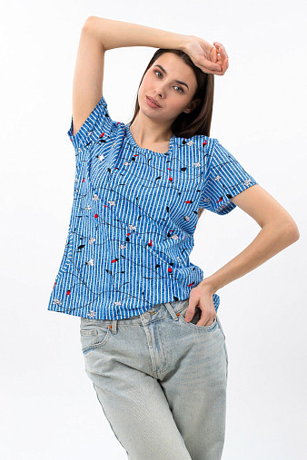 Футболка женская с карманами джинс/полоса