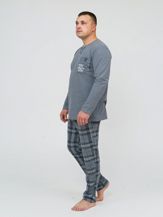 Пижама мужская Олимп дл.рукав серый/клетка