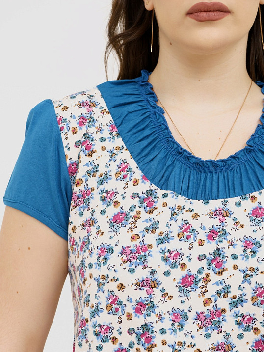 Футболка Фаина с кокеткой бирюза