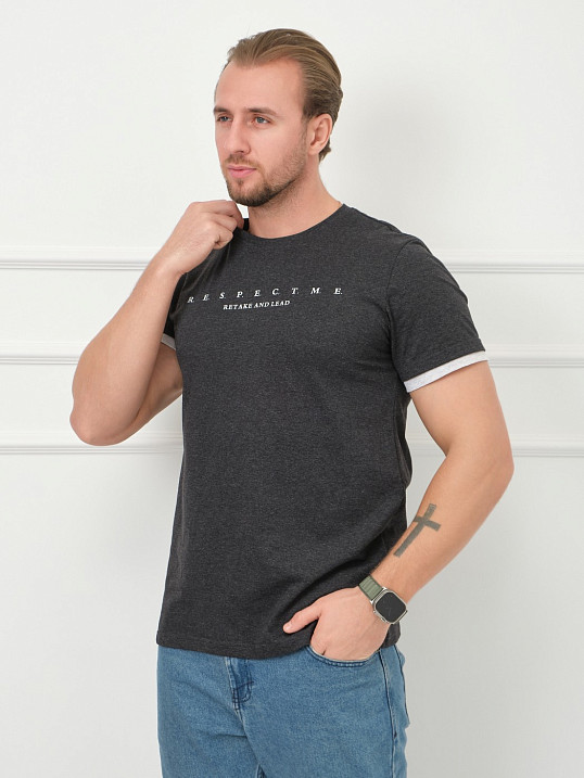 Футболка мужская Респект антрацит/меланж