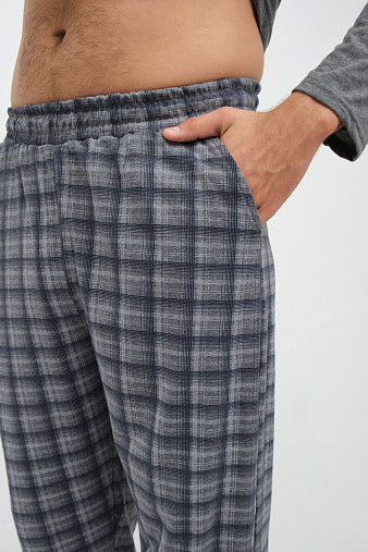 Пижама мужская Олимп дл.рукав серо-синий/клетка