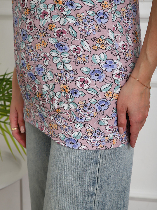 Футболка Фонарик вискоза брусника/цветы